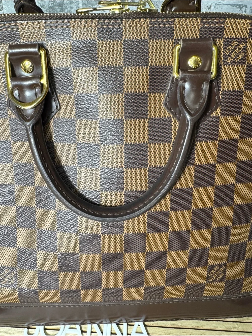 Classic Brown Checkered Leather Top-Handle Men’s Bag